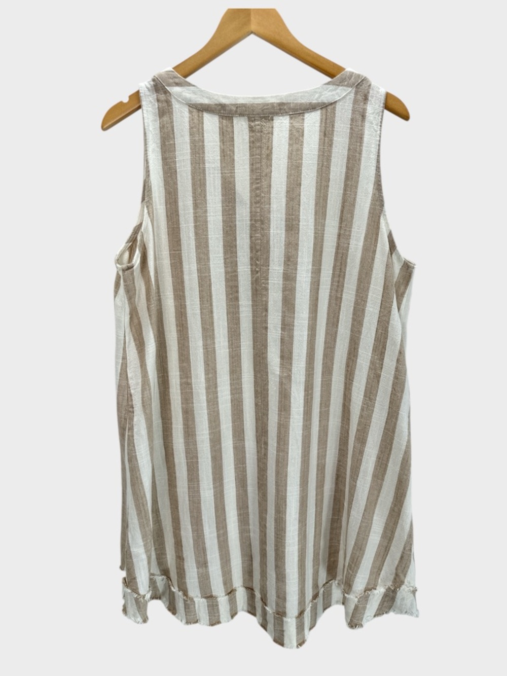Umgee Beige & White Vertical Stripe Sleeveless Mini Dress - Picture 2 of 7